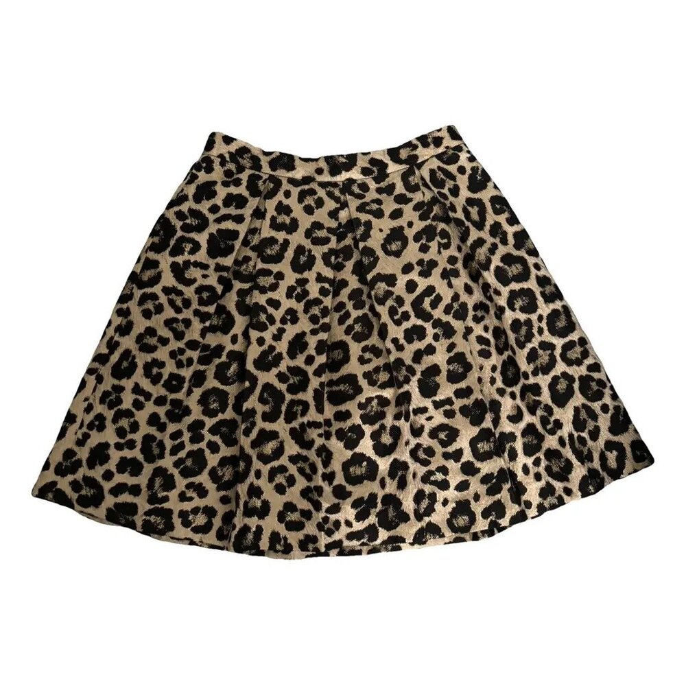 Alice + Olivia Metallic Gold Leopard Pleated Mini Skirt
